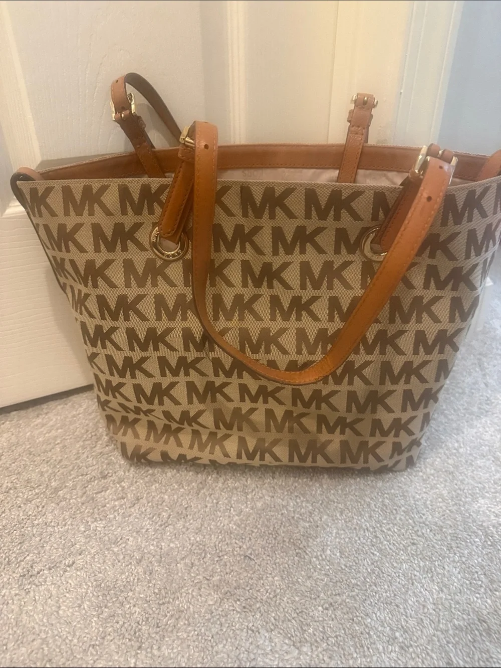 Michael Kors Monogram Canvas Tote in Brown and Tan